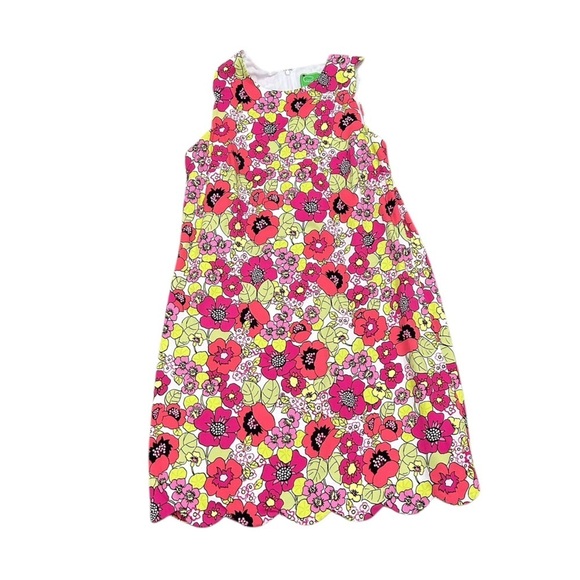 Pappagallo sleeveless sheath dress bold floral print scalloped hems lined sz 12 - Picture 2 of 12